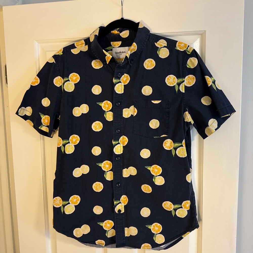 Goodfellow & Co Men's Dark Blue Shirt with Orange Print